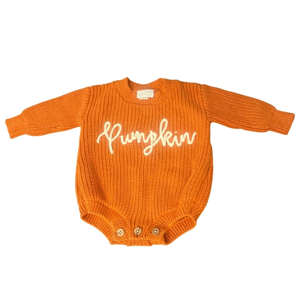 Mud Pie Baby Orange Knit Pumpkin Romper Bubble Sweater One Piece 0-3M
